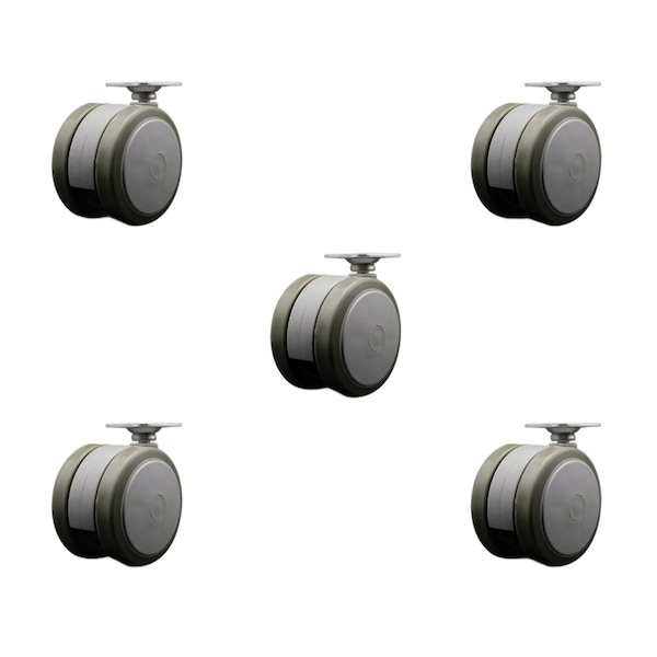 2-3/8'' Gray Floor Safe Twin Wheel Casters Top Plate, 5PK